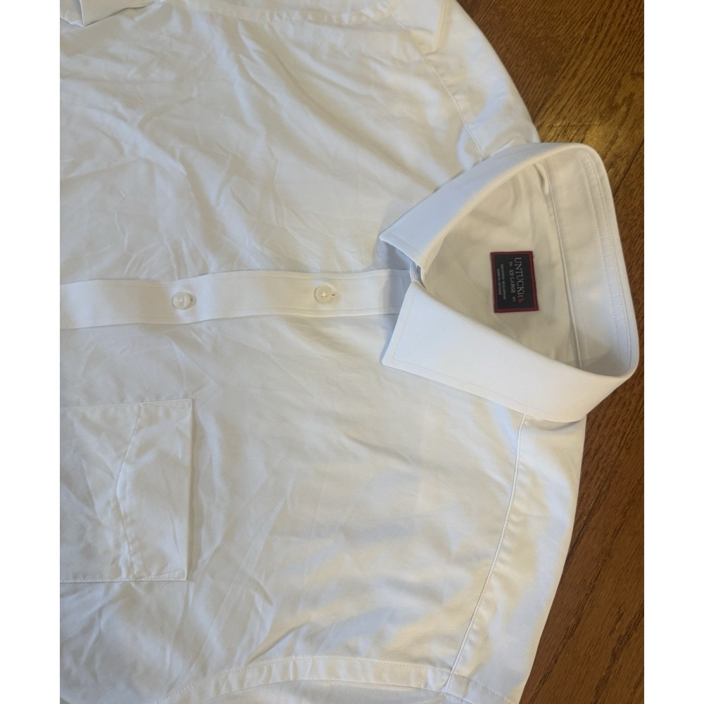 UNTUCKit Shirt Mens 2XL White Solid Short Sleeve Button Front Nylon Elastane